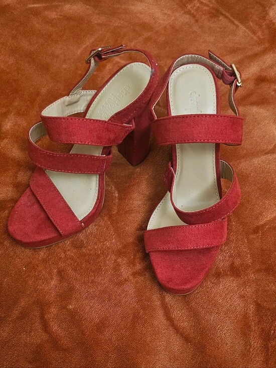 Charlotte Russe Shoes - Charlotte Russe Red Strappy Block Heel Sandals